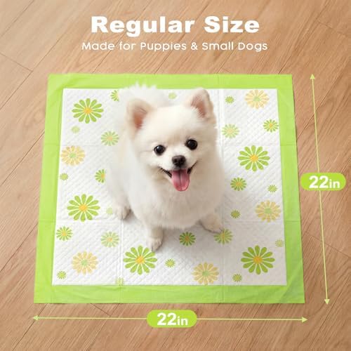 MIZOK Puppy Pads with Adhesive Tabs Green Daisy Prints Small 22x22in 100Ct - Image 6