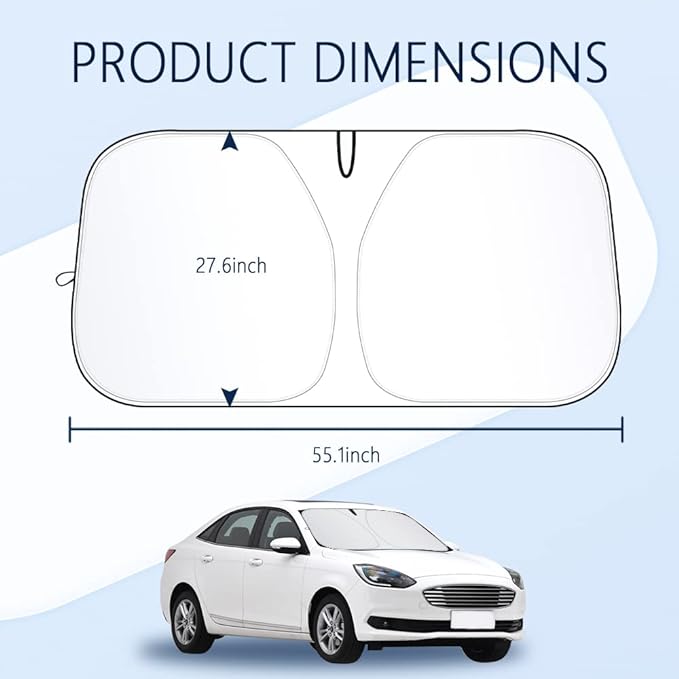 300T Thickened Automotive Glass Sunshade and Comes with Storage Bag,Keep Car Interior Cool,Windshield Sun Shade Fit for Small Cars (M: 55.12 * 27.6 inch) - Image 2