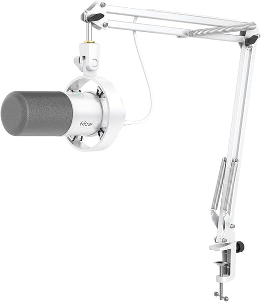 FIFINE AmpliTank K688CTW Dynamic Microphone with Boom Arm, XLR/USB Mic | Studio Vocal Podcast Mic Kit for PC, with Mute Button, Volume Knob, Headphone Jack, for Streaming Recording, White by FIFINE