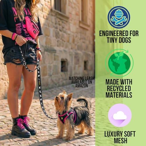 EcoBark Teacup Dog Harness, Luxury Step in Dog Harness Vest, Black & Pink - Image 2
