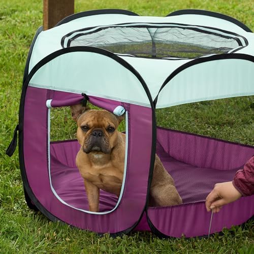 Furhaven Portable Dog Playpen Cat Tent, Pet Playground,Kennel Foldable Indoor Outdoor Zippered Puppy Crate - Purple, Small - Image 2
