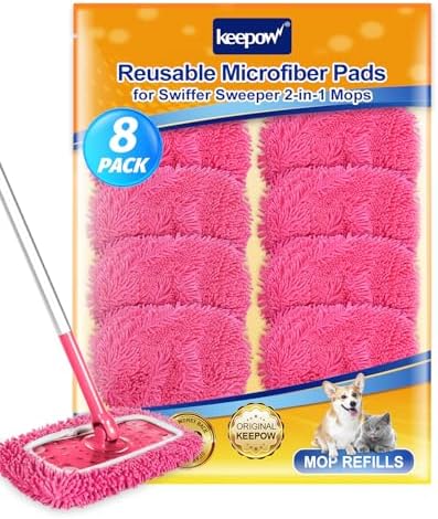 KEEPOW Reusable Microfiber Mop Pads Compatible with Sweeper Mop by KEEPOW