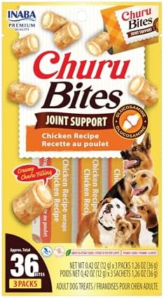 INABA Churu Bites Joint Support for Dog, Functional Lickable Dog Treat with Taurine & Green Tea Extract, 1.26oz Each, 18 Tubes Total, Chicken Recipe by INABA
