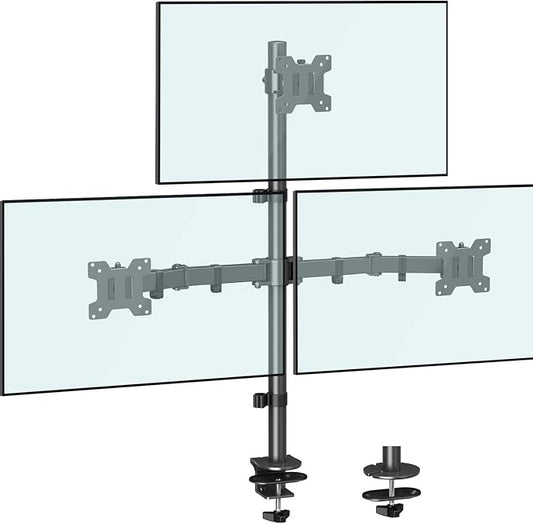 MOUNTUP Triple Monitor Stand, Height Adjustable Monitor Desk Mount Fit for 17 to 32 Inch Computer Screens, Stacked Monitors Arm for 3 Monitors, with C-Clamp and Grommet Base, up to 17.6lbs per Arm by MOUNTUP