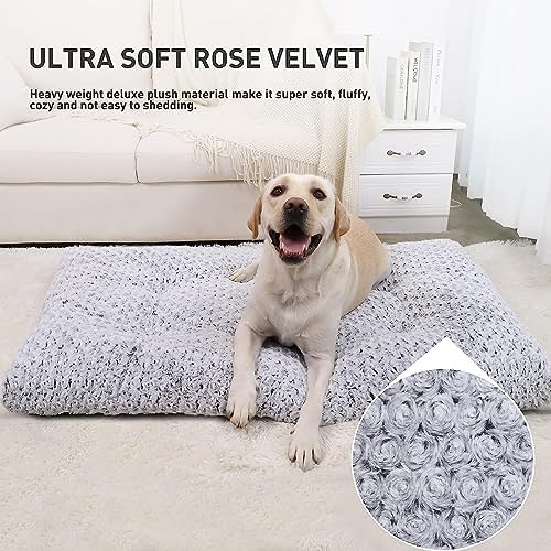 KSIIA Washable Dog Beds Jumbo Dog Crate Bed Deluxe Plush Mat 53"x36" Gray - Image 2