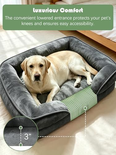 Spotted Play Orthopedic Dog Bed with Sides - Sofa Beds for Extra Large Dogs, Supportive Foam Pet Couch Bed with Washable Removable Cover, Waterproof Lining and Non-Slip Bottom, Dark Grey - XL - Image 3