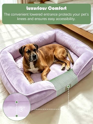 Spotted Play Orthopedic Dog Bed with Sides - Sofa Beds for Large Dogs, Supportive Foam Pet Couch Bed with Washable Removable Cover, Waterproof Lining and Non-Slip Bottom, Purple - L-Plus - Image 3