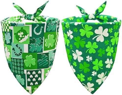 St. Patrick's Day Dog Bandanas 2PCS-Small,Irish Shamrock Design Scarves, Holiday Costumes,Pet Scarves for Boys and Girls,Dog Outfit Gifts for Small Dogs and Cats(Green) by CozyHaus