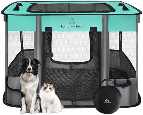ROMANTIC BEAR Dog Playpen,Foldable Pet Puppy Cat Playpen,L(40"x32"x24") by ROMANTIC+BEAR