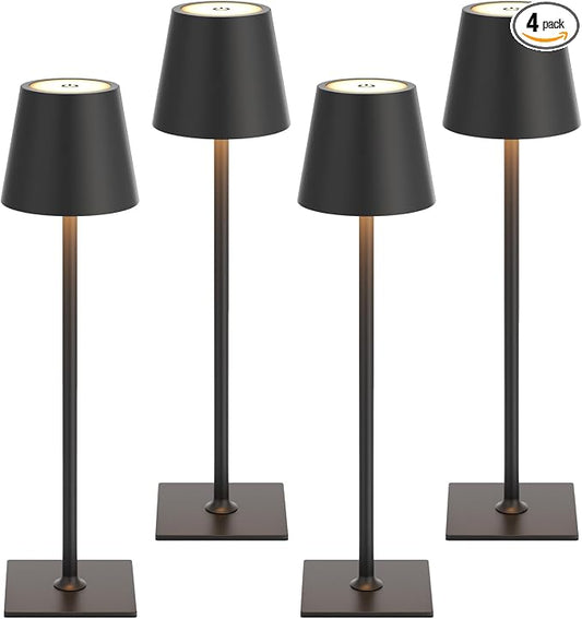Kakanuo Cordless Rechargeable Table Lamp Black 5000mAh Battery Operated Lamps, 3 Colors Stepless Dimming Touch Lamp for Dining, Living Room, Outdoor Patio, Kitchen Counter, 4 Pack by KakanuoLightings