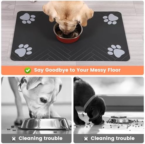 Pet Feeding Mat-Absorbent Pet Placemat for Food and Water Bowl, with Waterproof Rubber Backing, Quick Dry Water Dispenser Mat for Dog and Cat (32"x22", Black) - Image 3