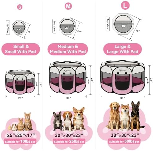 Sieidihit Dog Cat Playpen Tent Crate Cage with Washable Pee Pad, Small Pink - Image 2