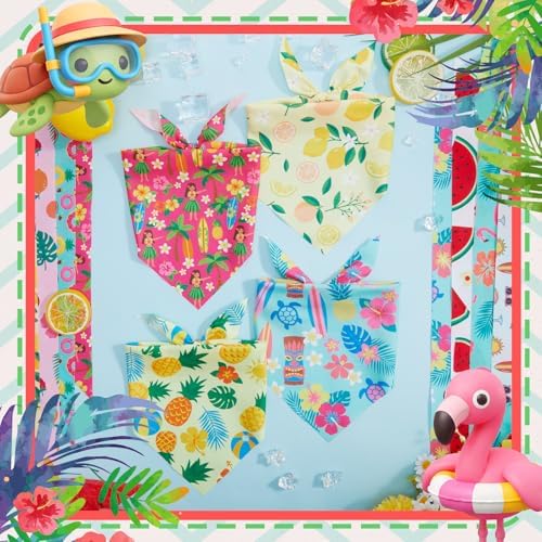 Weewooday 50 Pcs Summer Bandanas Bulk for Dogs Kerchief Bibs Scarves with Beach, Fruit, Hawaii Ice Cream Luau Aloha Rainbow Pool for Small Medium Large Grooming Accessories(19.7 x 13.8 x 13.8 Inch) - Image 5