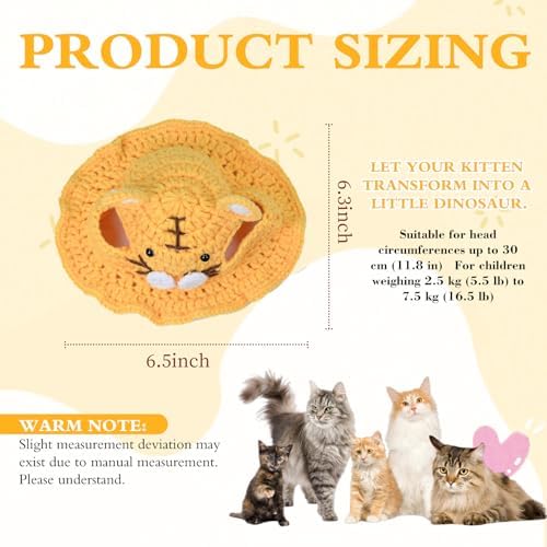 Tiger Cat Hat, Cotton & Soft Cute Knitted Hats for Cats Birthday Party Spring Christmas Puppy Hat for Small Pets (Yellow, M) - Image 5