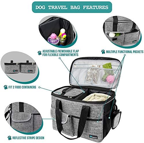 PetAmi Dog Travel Bag Organizer, Pet Supplies Tote Diaper Bag, Gray Medium - Image 4