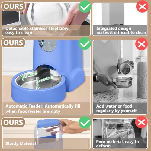 HWONMTE Portable Automatic Cat Feeder and Water Dispenser with Stainless Steel Bowl Dog Gravity Food Feeder and Waterer for Small Medium Pets Puppy Kitten 1 Gallon x 2 (Sapphire Blue) - Image 4