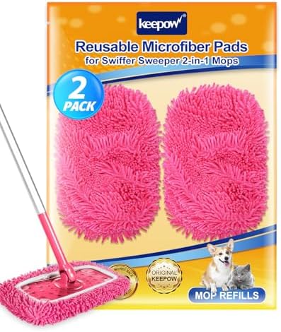 Reusable Microfiber Mop Pads Compatible with Swiffer Pink Sweeper by KEEPOW