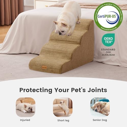 Gardner Pet Dog Stairs for Small Dogs 19.7" H, 4-Step Brown Curved Pet Stairs, Dog Steps for High Bed (18-24 in), Couch with Durable Non-Slip Waterproof Fabric Cover and CertiPUR-US Certified Foam - Image 4