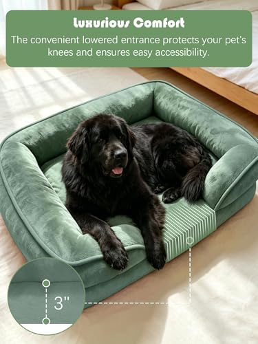 Spotted Play Orthopedic Dog Bed with Sides - Sofa Beds for Extra Large Dogs, Supportive Foam Pet Couch Bed with Washable Removable Cover, Waterproof Lining and Non-Slip Bottom, Green - XXL - Image 3