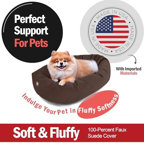 Majestic Pet Suede Shredded Memory Foam Mix Calming Dog Bed Washable - Cozy Soft Round Dog Bed with Spine for Head Support - Fluffy Donut Dog Bed, 24 Inch, Chocolate - Image 2