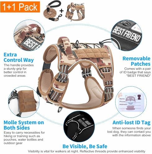 Beebiepet Tactical No Pull Dog Harness with Leash, Small, Desert Camo - Image 4