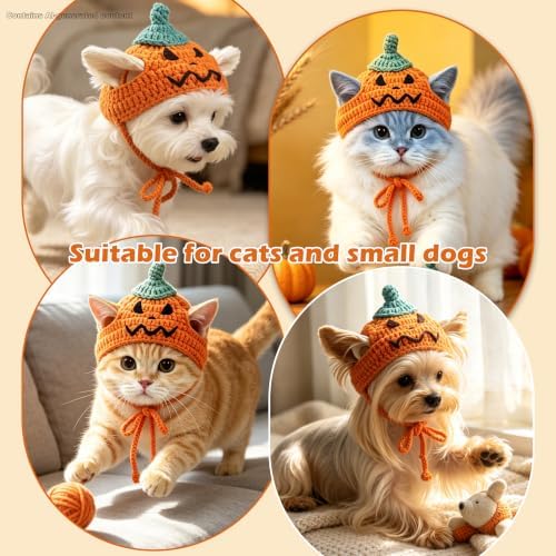 Pumpkin Cat Hat, Cotton & Soft Cute Knitted Hats for Cats Birthday Party Halloween Christmas Puppy Hat for Small Pets (Orange,M) - Image 7