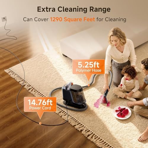Uwant Carpet Cleaner Machine 18Kpa Portable Carpet Cleaner for Cars Couch, 2in1 Water Tank Upholstery Cleaner, Spot Cleaner with Cleaning Tools, 2.4 Liter Set of 1 - Image 5
