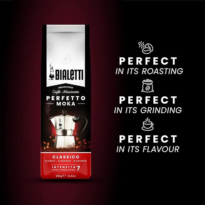 Bialetti 3 Cup Moka Pot and Ground Coffee Bundle 8.8 oz Bag - Italian Medium Roast Rich Barista Style Grounds with a Small Stovetop Espresso Maker Home Brewing Café Kitchen Appliance for Daily Use - Image 4