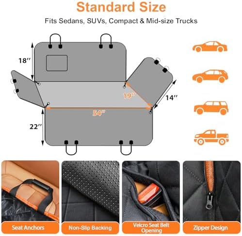 URPOWER Dog Car Seat Cover for Back Seat, 100% Waterproof Hammock for Car - Image 6