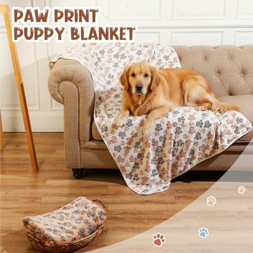 Tatuo 4 Pcs Fleece Dog Blankets for Puppy Cat, Mixed, 51 x 63 in, Paw - Image 4