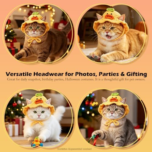Duck Cat Hat, Cotton & Soft Cute Knitted Hats for Cats Birthday Party Halloween Christmas Spring Puppy Hat for Small Pets (Yellow,M) - Image 7