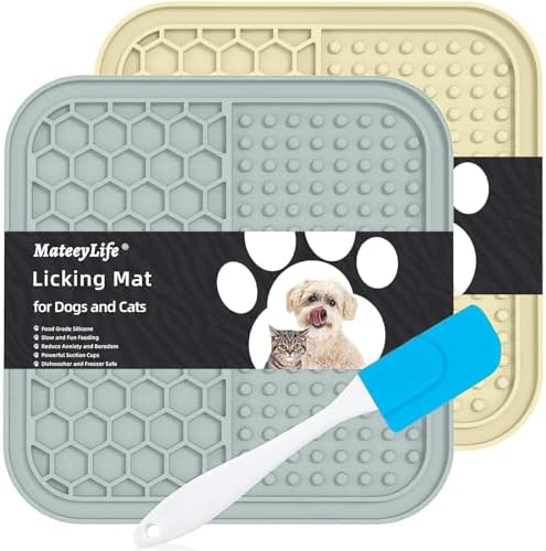 MateeyLife 2PCS Small Lick Mat for Dogs and Cats, Licking Mats for Dog Anxiety Relief, Cat Peanut Butter Lick Pad for Boredom Reducer, Dog Treat Mat Perfect for Bathing Grooming Gray&Beige by MateeyLife