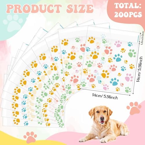 Pasimy 200 Pcs Dog Paw Treat Bags, Clear Self Adhesive Pastel Color - Image 2