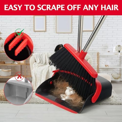 Broom and Dustpan Combo Set,51" Long Handle,Black Red - Image 4
