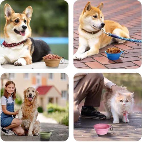 PetBonus 2-Pack Silicone Collapsible Dog Bowls, BPA Free Dishwasher Safe, Portable Foldable Expandable Travel Bowl, Food Water Feeding Cup Dish for Dogs Cats with 2 Carabiners （Grey, Chalk Pink） - Image 6