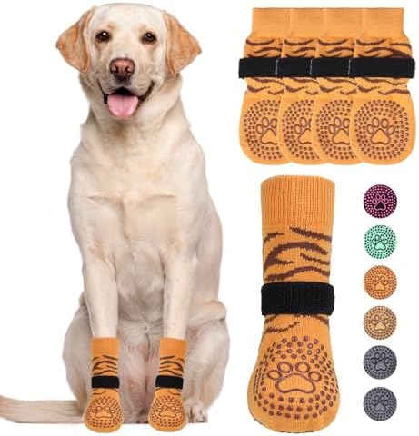 KOOLTAIL Dog Socks for Hot/Cold Pavement to Prevent Licking Paws,Dog Boots&Paw Protector for Hardwood Floors Anti Slip,Traction Control No Twist Grip Booties for Small Medium Large Senior Dogs L by KOOLTAIL