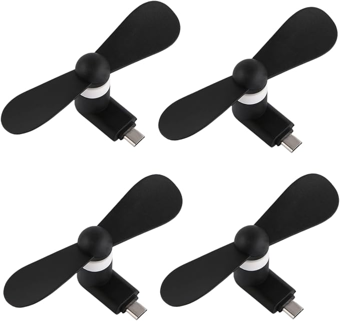 Type USB C Cell Phone Fan for iPhone Series 15, 15 Plus,15 Pro, 15 Pro Max, 16,16 Plus, 16 Pro, 16 Pro Max, for Samsung Galaxy S Series, A1/A2/A3/A5 Series, M1/M3/M5, Note Serie (Black x4) by YUNLOVXEE