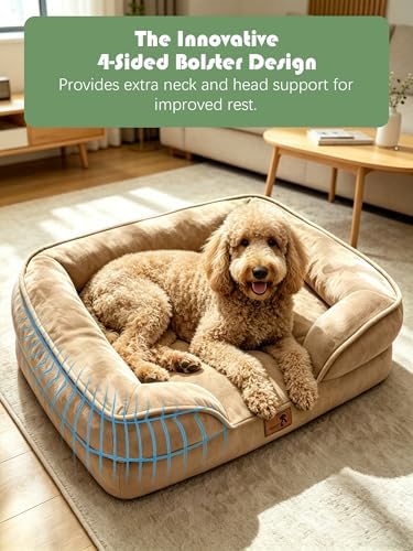 Spotted Play Orthopedic Dog Bed with Sides - Sofa Beds for Large Dogs, Supportive Foam Pet Couch Bed with Washable Removable Cover, Waterproof Lining and Non-Slip Bottom, Brown - L-Plus - Image 5