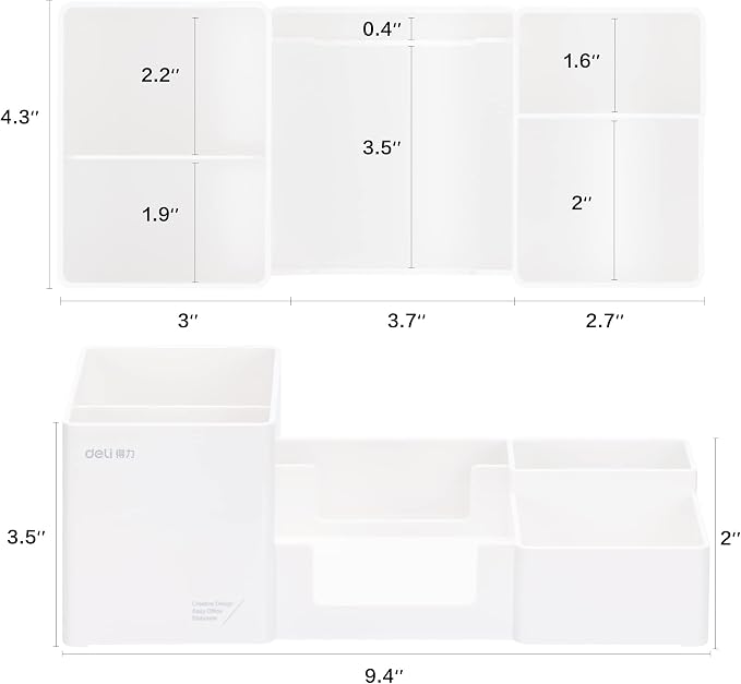 deli Desk Organizer, Plastic Desktop Organizer with Pencil Holder and Sticky Note Tray, Office Stationery Supplies Organizers Accessories Caddy, 6 Compartments, White - Image 7