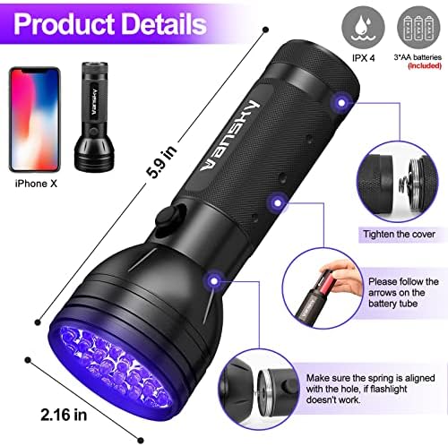 Vansky Black Light UV Flashlight, Upgraded 51 LED 395nm Blacklight Pet Urine Detector for Dog/Cat Urine, Dry Stains, Bed Bug, Matching with Pet Odor Eliminator(Batteries are Included) - Image 6