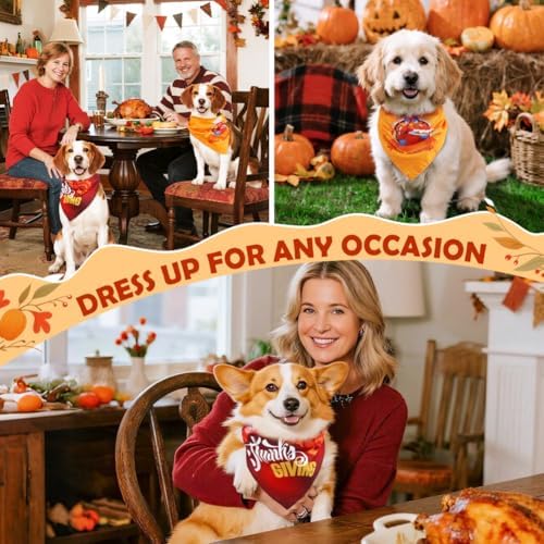 Vivifying Thanksgiving Dog Bandana 2 Pack - Triangle Fall Pet Scarves with Turkey & Letter Prints, Soft Polyester Dog Bibs for Holiday Photos & Festive Wear (Red & Yellow, Size L) - Image 4