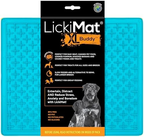 LickiMat X Large Breed Buddy Dog Lick Mat, Dog Calmer, Slow Feeder, Anxiety Reliever Alternative to Puzzle Toys, Slow Feeding Bowls. Use Peanut Butter, Wet, Raw, Mixed Food, Healthy Treats - Turquoise by LICKIMAT