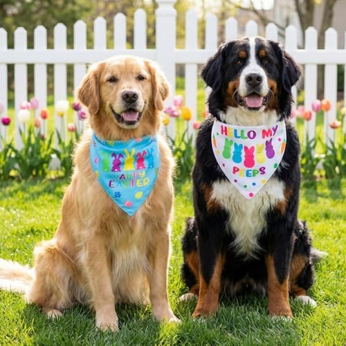 Easter Dog Bandanas 2PCS-XLarge,Adjustable Holiday Party Pets Rabbit Easter Egg Outfits,Triangle Reversible Pet Scarf for Boys and Girls,Dog Costume Gifts for Extra Large Dogs - Image 5