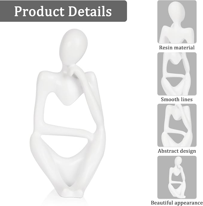 Sandstone Resin Thinker Style Abstract Sculpture Statue Collectible Figurines Home Office Bookshelf Desktop Decor (Small White, Right) - Image 4