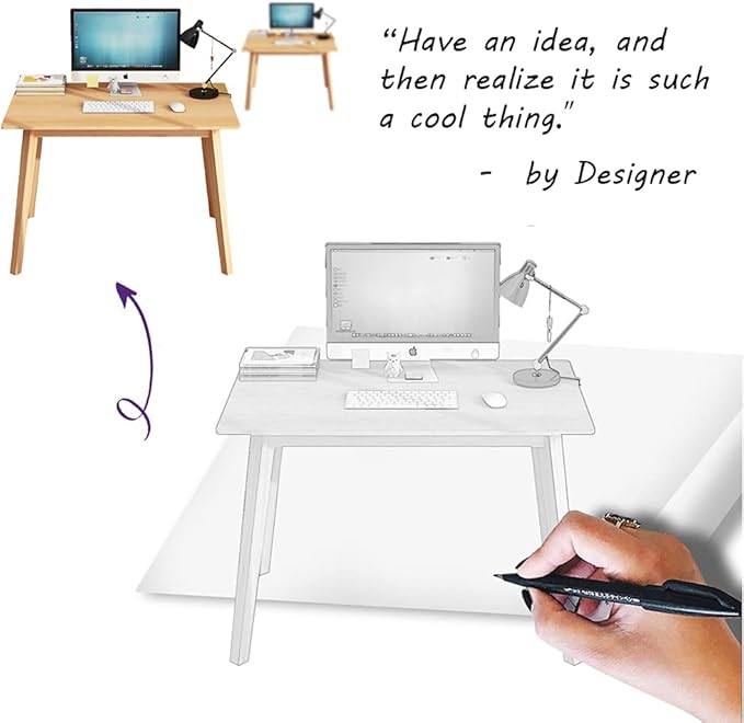 IOTXY Simple Wooden Writing Desk - Modern Minimalist Style PC Laptop Computer Workbench with Solid Wood Legs, 39" W Home Office Work Table for TV Stand Music Video Live Broadcast Workstation, Oak - Image 2