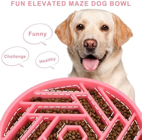 TOBYTO Slow Feeder Dog Bowls Large Medium Breed,Anti-Choking Slow Eating Dog Food Bowl,Non Slip Pet Slower Food Feeding Bowls Large Puzzle Slow Feeder Bloat Stop Maze Dog Dishes,Pink - Image 3