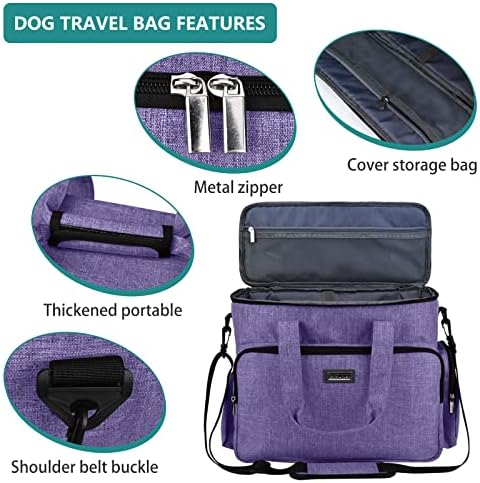 BAGLHER Dog Travel Bag, Airline Approved Pet Tote Organizer with Multi-Function Pockets, 2 X Food Storage Containers and 2 X Collapsible Bowls, Perfect Weekend Pet Travel Set for Dog, Cat Purple - Image 4