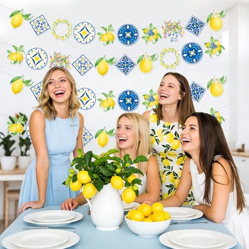 Capri Lemon Party Decorations 4 Pack Mediterranean Banner Garland Blue and Yellow Tile Design Lemon Summer Party Supplies for Birthday, Baby Shower, Bridal Shower - Image 3