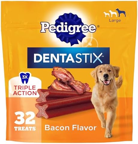 Pedigree Dentastix Large Breed Dental Dog Treats, Bacon Flavor, 32 Count by Pedigree