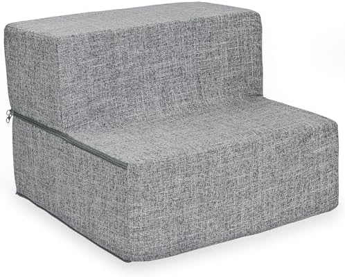 Best Pet Supplies Dog Stairs & Steps - Foam Steps for Small Dogs & Cats, Non-Slip Indoor Balanced Pet Step Support, Dog Ramp, No Assembly, Ash Gray Linen, Foldable 2-Step (12-inch Height) by BestPetSuppliesLLC